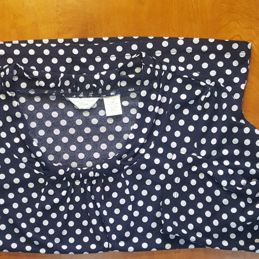 Laura Ashley Knit Polka Navy Dot Shirt Blouse Top - Picture 4 of 8